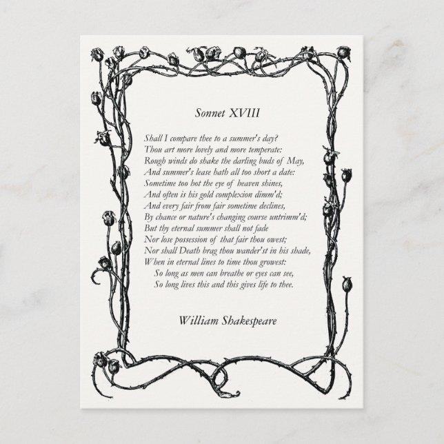 Sonnet # 18 by William Shakespeare Postcard (Front)