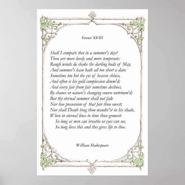 Sonnet # 18 by William Shakespeare Poster (Front)