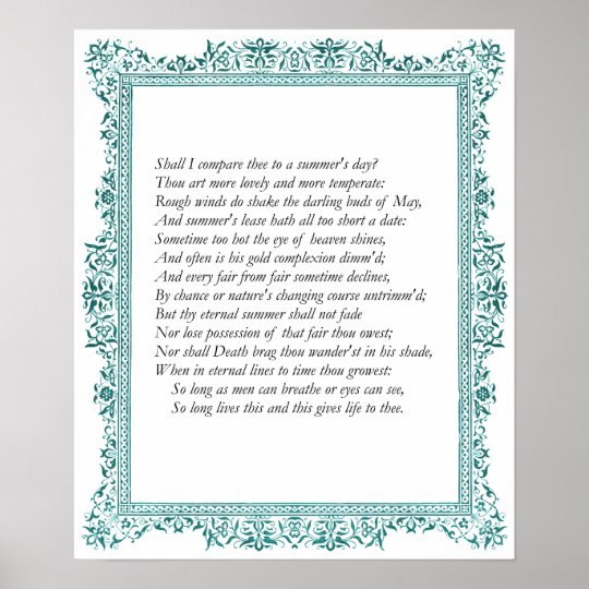 Sonnet 18 By William Shakespeare Poster Zazzle Com Au