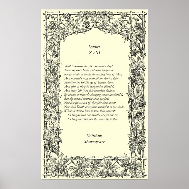 Sonnet # 18 by William Shakespeare Poster (Front)