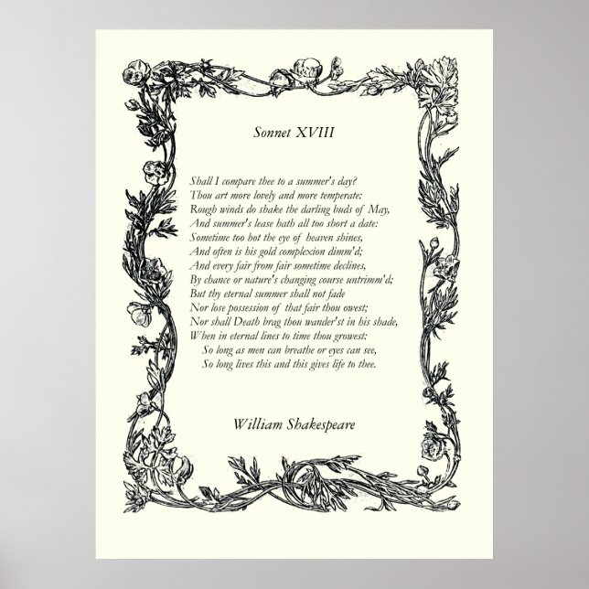 Sonnet # 18 by William Shakespeare Poster (Front)