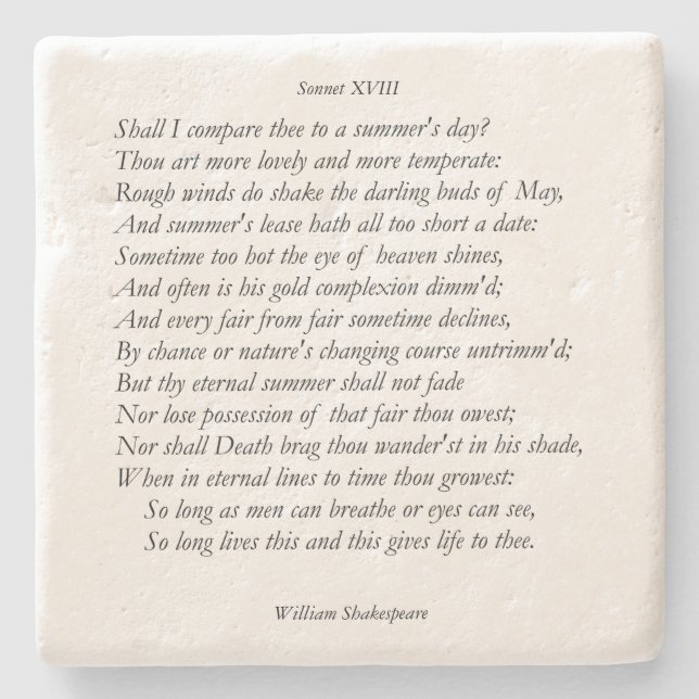 Sonnet # 18 by William Shakespeare Stone Coaster (Front)