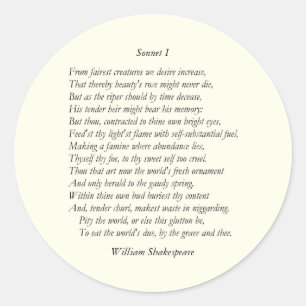 Sonnet # 1 by William Shakespeare Classic Round Sticker