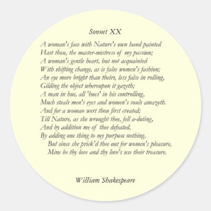 Sonnet # 20 by William Shakespeare Classic Round Sticker