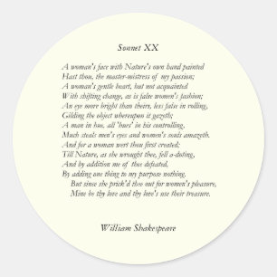 Sonnet # 20 by William Shakespeare Classic Round Sticker