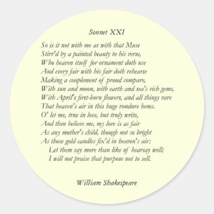 Sonnet # 21 by William Shakespeare Classic Round Sticker