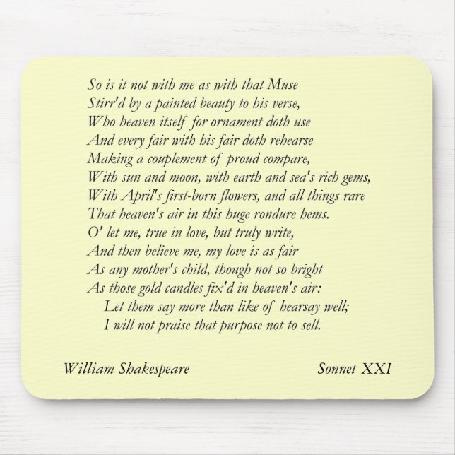 Sonnet # 21 by William Shakespeare Mouse Pad (Front)