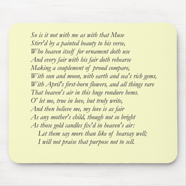 Sonnet # 21 by William Shakespeare Mouse Pad (Front)