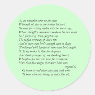 Sonnet # 23 by William Shakespeare Classic Round Sticker