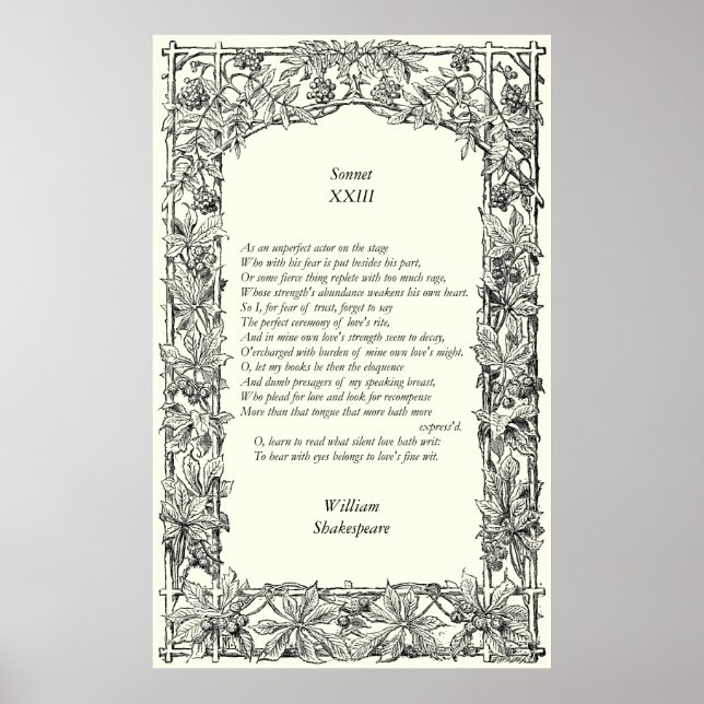 Sonnet # 23 by William Shakespeare Poster (Front)