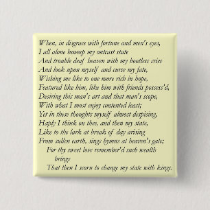 Sonnet # 29 by William Shakespeare 15 Cm Square Badge