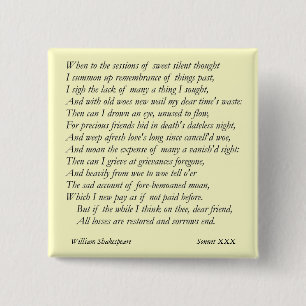 Sonnet # 30 by William Shakespeare 15 Cm Square Badge