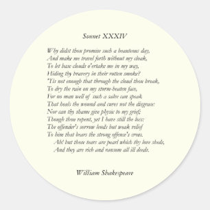 Sonnet # 34 by William Shakespeare Classic Round Sticker