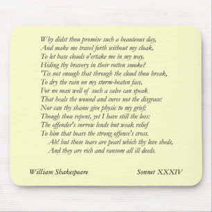 Sonnet # 34 by William Shakespeare Mouse Pad