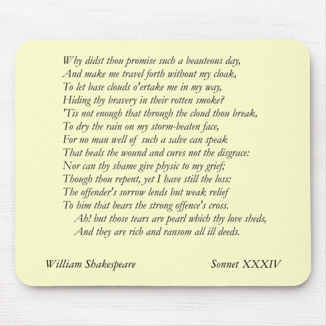 Sonnet # 34 by William Shakespeare Mouse Pad (Front)