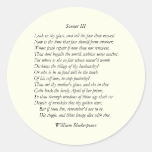 Sonnet # 3 by William Shakespeare Classic Round Sticker