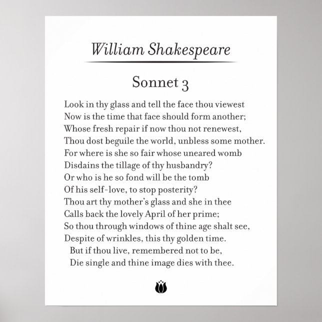 Sonnet 3 by William Shakespeare Poster (Front)