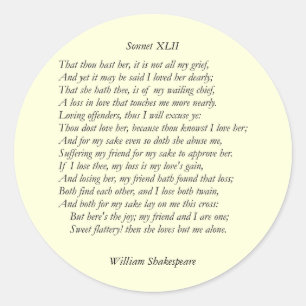 Sonnet # 42 by William Shakespeare Classic Round Sticker
