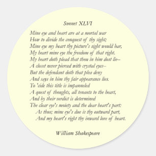 Sonnet # 46 by William Shakespeare Classic Round Sticker