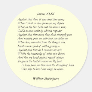 Sonnet # 49 by William Shakespeare Classic Round Sticker