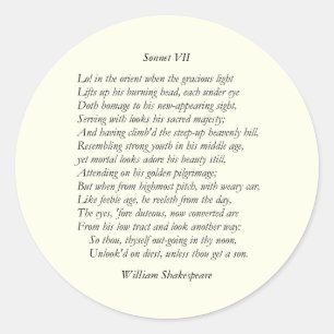 Sonnet # 7 by William Shakespeare Classic Round Sticker