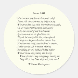 Sonnet # 8 by William Shakespeare Classic Round Sticker