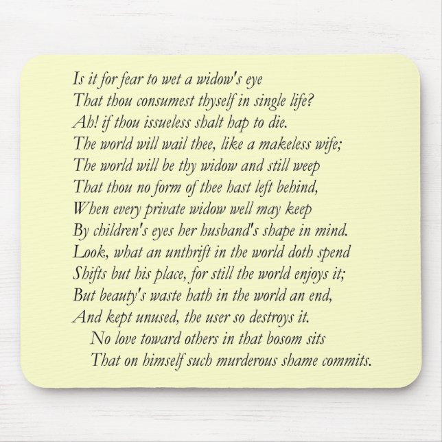 Sonnet # 9 by William Shakespeare Mouse Pad (Front)