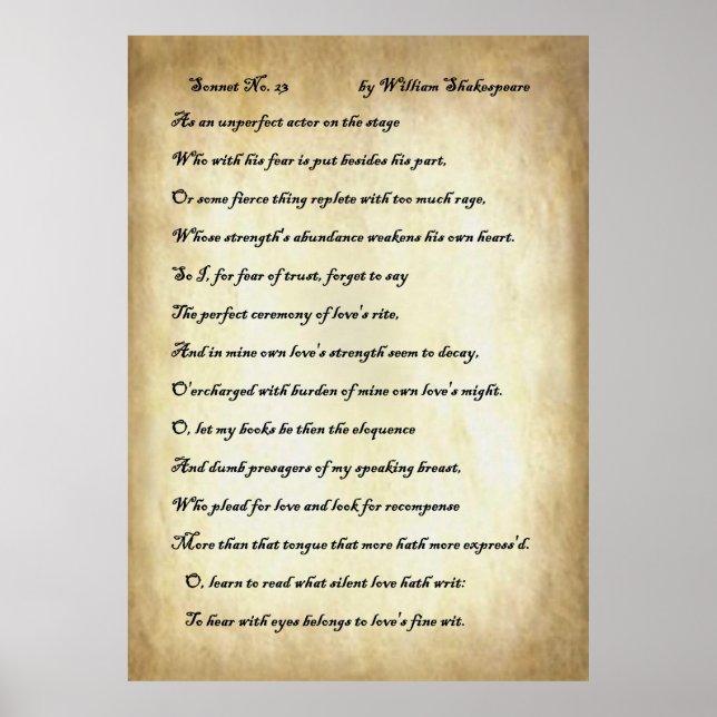 Sonnet No. 23 by William Shakespeare Poster (Front)