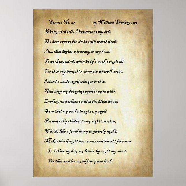 Sonnet No. 27 by William Shakespeare Poster (Front)