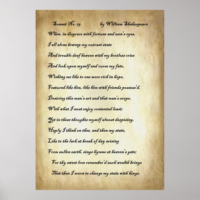 Sonnet No. 29 by William Shakespeare Poster (Front)