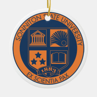 Sonniton State University Seal - Navy/Orange Ceramic Tree Decoration