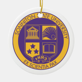 Sonniton State University Seal - Purple/Gold Ceramic Tree Decoration