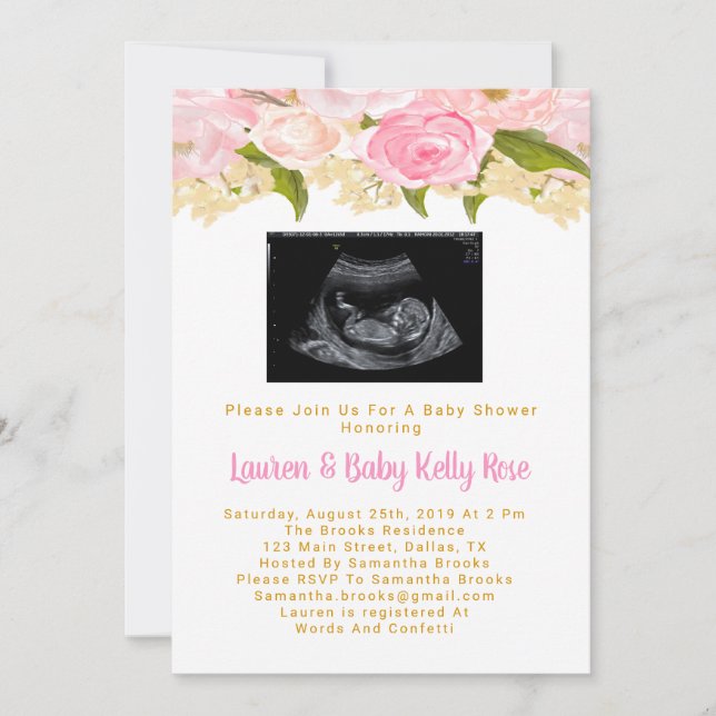 Sonogram Baby Shower Invitations, Baby Girl Shower Invitation (Front)