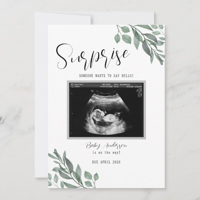 Sonogram Neutral Green Card Baby Announcement (Front)
