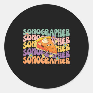 Sonographer pie fall floral ultrasound tech classic round sticker