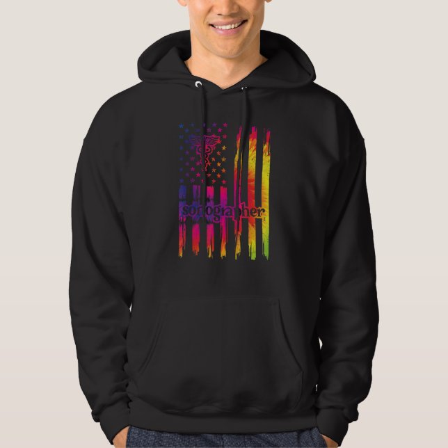 Sonographer Us Flag Sonography Sonographers Hoodie (Front)
