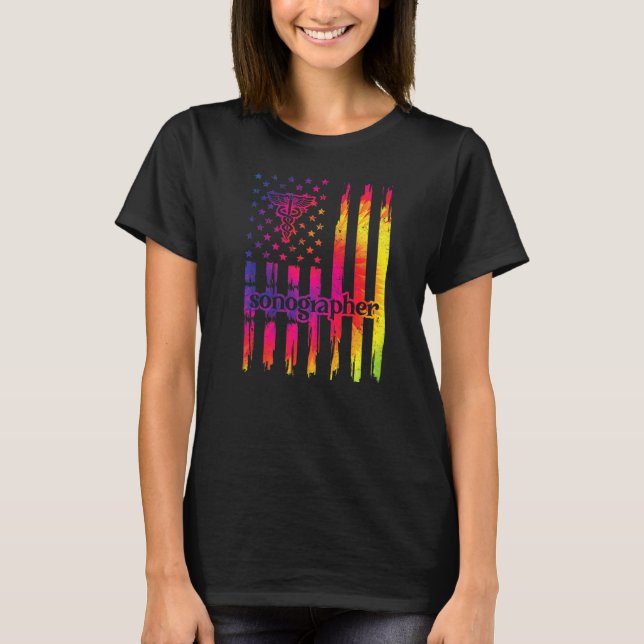 Sonographer Us Flag Sonography Sonographers T-Shirt (Front)