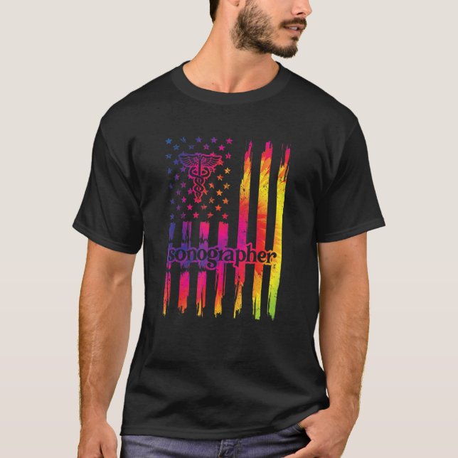 Sonographer Us Flag Sonography Sonographers T-Shirt (Front)