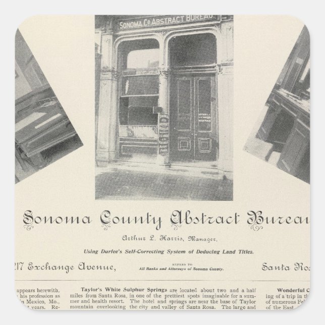 Sonoma County Abstract Bureau, California Square Sticker (Front)