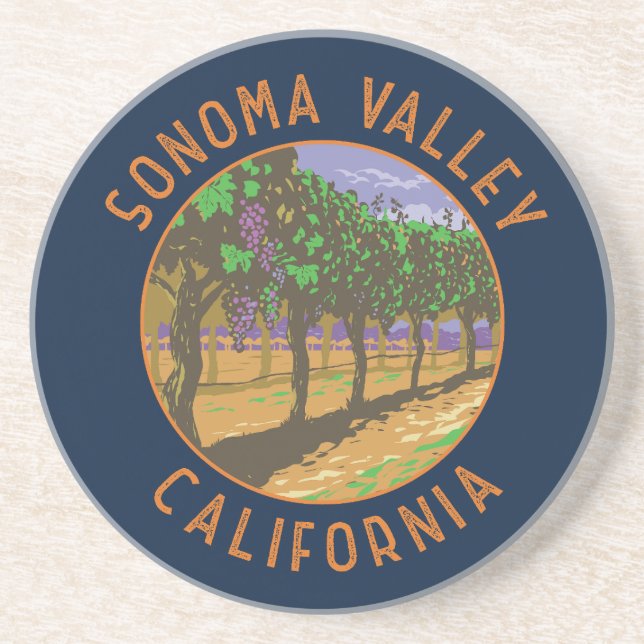 Sonoma Valley California Retro Distressed Circle Coaster (Front)
