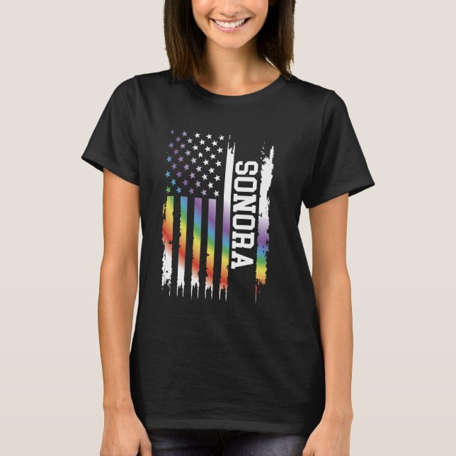 Sonora United States Distressed Rainbow w US Flag T-Shirt (Front)