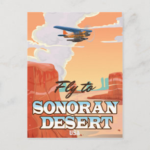 Sonoran Desert Cartoon travel poster. Postcard