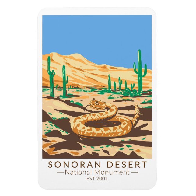 Sonoran Desert National Monument Rattlesnake Retro Magnet (Vertical)