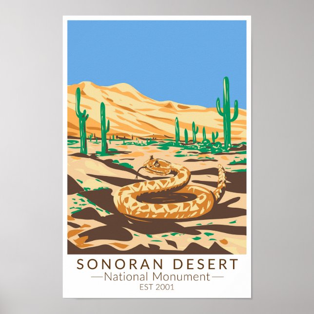 Sonoran Desert National Monument Rattlesnake Retro Poster (Front)