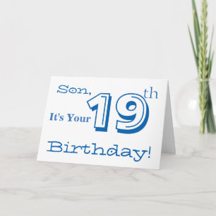 Son's 19th birthday greeting in blue and white. card