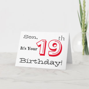 Son's 19th birthday greeting in red and black. card