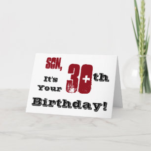 Son's 30th birthday greeting in black, red, white. card