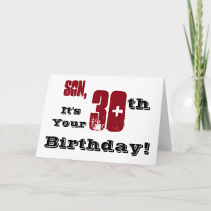 Son's 30th birthday greeting in black, red, white. card