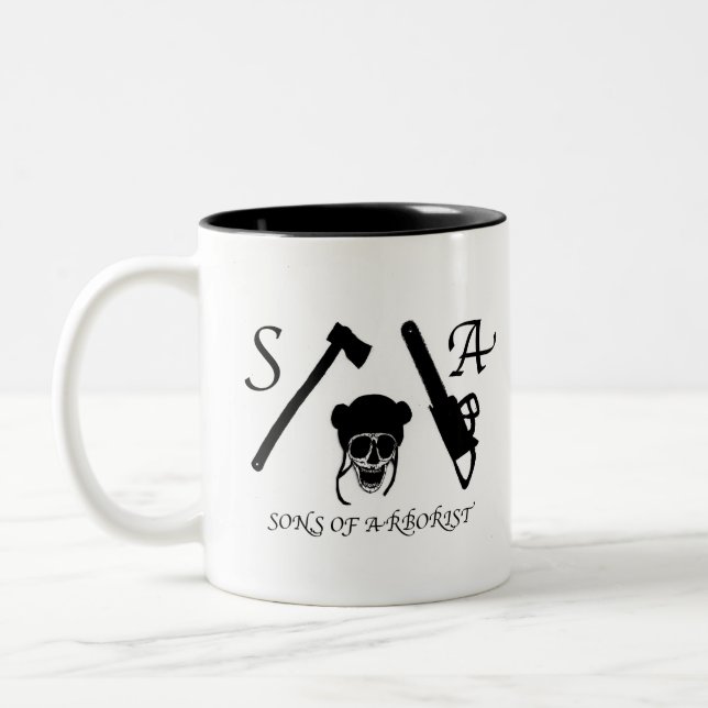 Son's of Arborist chainsaw tree surgeons Two-Tone Coffee Mug (Left)