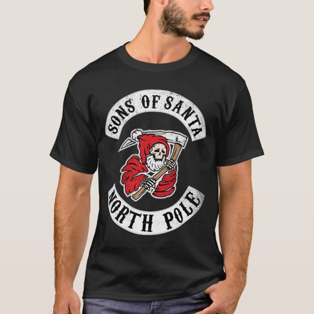 Sons of Santa Patches North Pole Chapter Christmas T-Shirt (Front)